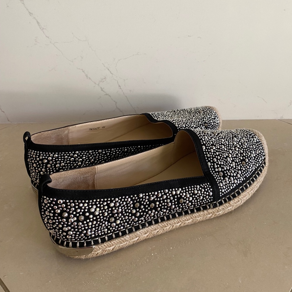 Stuart Weitzman Womens Designer Shoes Rockon Espadrilles Black Studded Size 9M